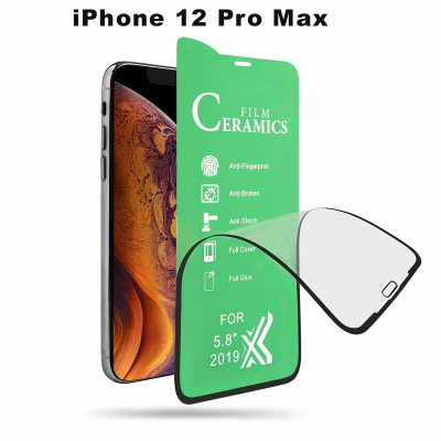Folie Protectie ecran Apple iPhone 12 Pro Max, Ceramic Full Glue, transparenta Cu Margine Neagra